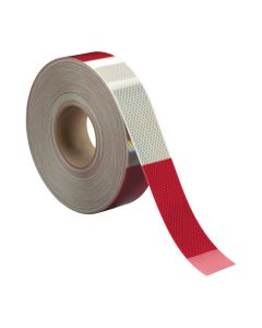 1 1/2" x 150' red and white reflective tape (by foot)