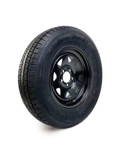205/75R15 6 ply LRC 1820 lbs radial Castle Rock tire and 15" 5 holes black rally rim