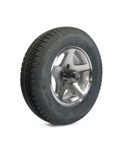 175/80R13 6 ply LRC 1360 lbs radial Castle Rock tire and 13" 5 holes aluminum Five Star rim