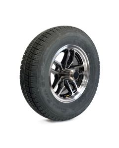 175/80R13 6 ply LRC 1360 lbs radial Castle Rock tire and 13" 5 holes black aluminum Osprey rim