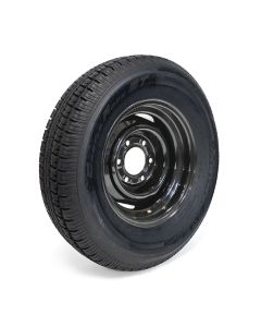 225/75R15 10 ply LRE 2830 lbs radial Castle Rock tire and 15" 6 holes black rim
