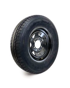 205/75R15 6 ply LRC 1820 lbs radial Castle Rock tire and 15" 6 holes black rally rim