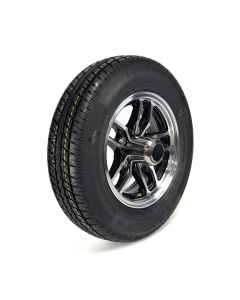 ST145R12 10 ply LRE 1520 lbs radial Hakuba tire and 12" 5 holes black aluminum Osprey rim