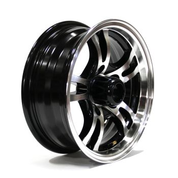14" x 5 1/2" 5 holes 2040 lbs black aluminum Jaguar rim and cap 14" x 5 1/2" 5 holes 2040 lbs black aluminum Jaguar rim and cap