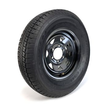 Pneu radial 225/75R15 8 plis LRD 2540 lbs Castle Rock et jante 15" 6 trous noire rally