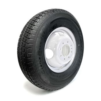 Pneu radial 235/80R16 12 plis LRF 3960 lbs Castle Rock et jante 16" 8 trous double blanche