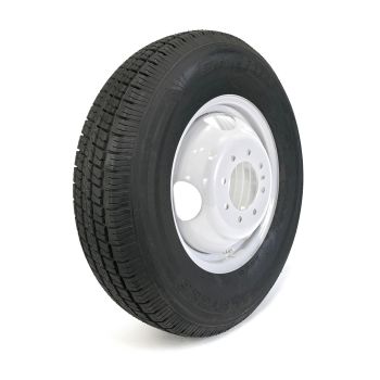 Pneu radial 235/80R16 10 plis LRE 3520 lbs Castle Rock et jante 16" 8 trous double blanche