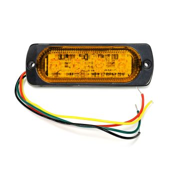 Lumière d'urgence LED 3 3/4" x 1 1/8" ambre 4 diodes 10-30V (stroboscopique)