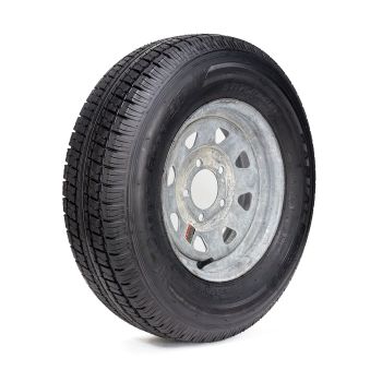 Pneu radial 175/80R13 6 plis LRC 1360 lbs Castle Rock et jante 13" 5 trous galvanisée (avec imperfection vente finale)