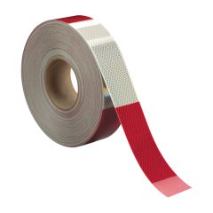 1 1/2" x 150' red and white reflective tape (by foot)