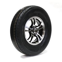 Pneu radial 225/75R15 6 plis LRC 2150 lbs Sterling et jante 15" 5 trous aluminium Jaguar