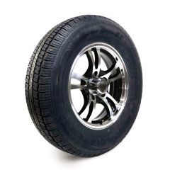 Pneu radial 205/75R15 6 plis LRC 1820 lbs Castle Rock et jante 15" 5 trous aluminium Jaguar