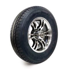 205/75R15 6 ply LRC 1820 lbs radial Castle Rock tire and 15" 6 holes black aluminum Jaguar rim