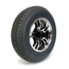 Pneu radial 205/75R14 6 plis LRC 1760 lbs Castle Rock et jante 14" 5 trous aluminium Jaguar