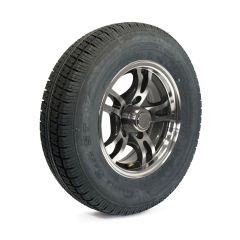 Pneu radial 175/80R13 6 plis LRC 1360 lbs Castle Rock et jante 13" 5 trous aluminium Jaguar
