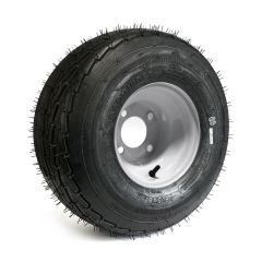 215/60-8 18 1/2" x 8 1/2" x 8" 8 ply LRD 990 lbs Roadguider tire and 8" 4 holes white rim