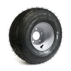 215/60-8 18 1/2" x 8 1/2" x 8" 8 ply LRD 990 lbs Roadguider tire and 8" 5 holes white rim
