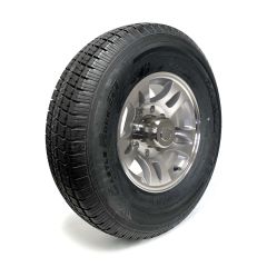 Pneu radial 235/85R16 12 plis LRF 3960 lbs Castle Rock et jante 16" 8 trous aluminium modèle-S5