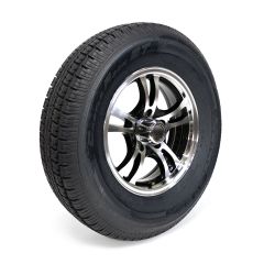 Pneu radial 225/75R15 10 plis LRE 2830 lbs Castle Rock et jante 15" 5 trous aluminium noir Jaguar
