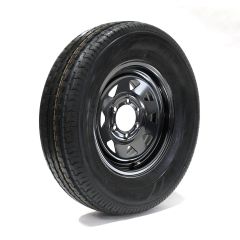 225/75R15 6 ply LRC 2150 lbs radial Sterling tire and 15" 6 holes black rally rim