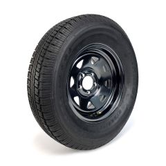 225/75R15 8 ply LRD 2540 lbs radial Castle Rock tire and 15" 5 holes black rally rim