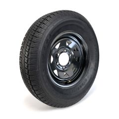 225/75R15 8 ply LRD 2540 lbs radial Castle Rock tire and 15" 6 holes black rally rim