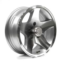 14" x 5 1/2" 5 holes 2040 lbs aluminum Five Star rim and cap