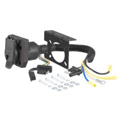 4-way flat (car) to 7-way (trailer) dual-output electrical adapter kit with tester CURT