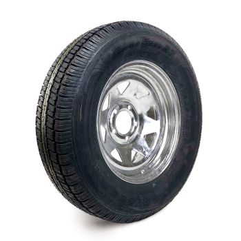 Pneu radial 205/75R15 6 plis LRC 1820 lbs Castle Rock et jante 15" 5 trous galvanisée