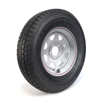 Pneu radial 225/75R15 8 plis LRD 2540 lbs Castle Rock et jante 15" 5 trous rally et protège valve Pneu radial 225/75R15 8 plis LRD 2540 lbs Castle Rock et jante 15" 5 trous rally et protège valve