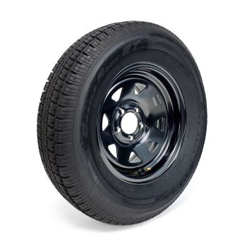 Pneu radial 225/75R15 10 plis LRE 2830 lbs Castle Rock et jante 15" 5 trous noire rally Pneu radial 225/75R15 10 plis LRE 2830 lbs Castle Rock et jante 15" 5 trous noire rally