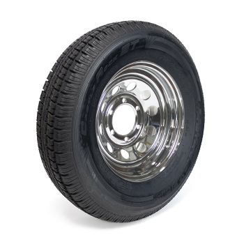 Pneu radial 225/75R15 10 plis LRE 2830 lbs Castle Rock et jante 15" 6 trous chrome Pneu radial 225/75R15 10 plis LRE 2830 lbs Castle Rock et jante 15" 6 trous chrome