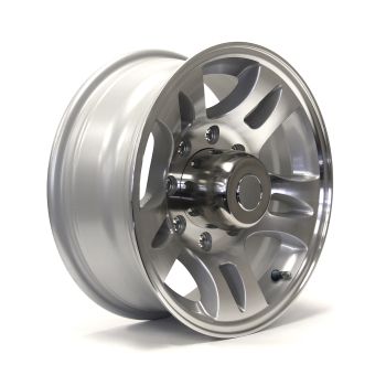 16" x 6" 8 holes 3960 lbs S5-model aluminum rim and cap 16" x 6" 8 holes 3960 lbs S5-model aluminum rim and cap
