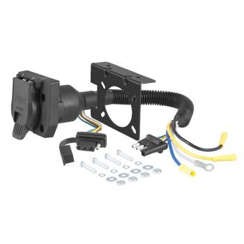 Adaptateur à 4 brins plats (auto) à 7 brins (remorque) et double sortie CURT Adaptateur à 4 brins plats (auto) à 7 brins (remorque) et double sortie CURT
